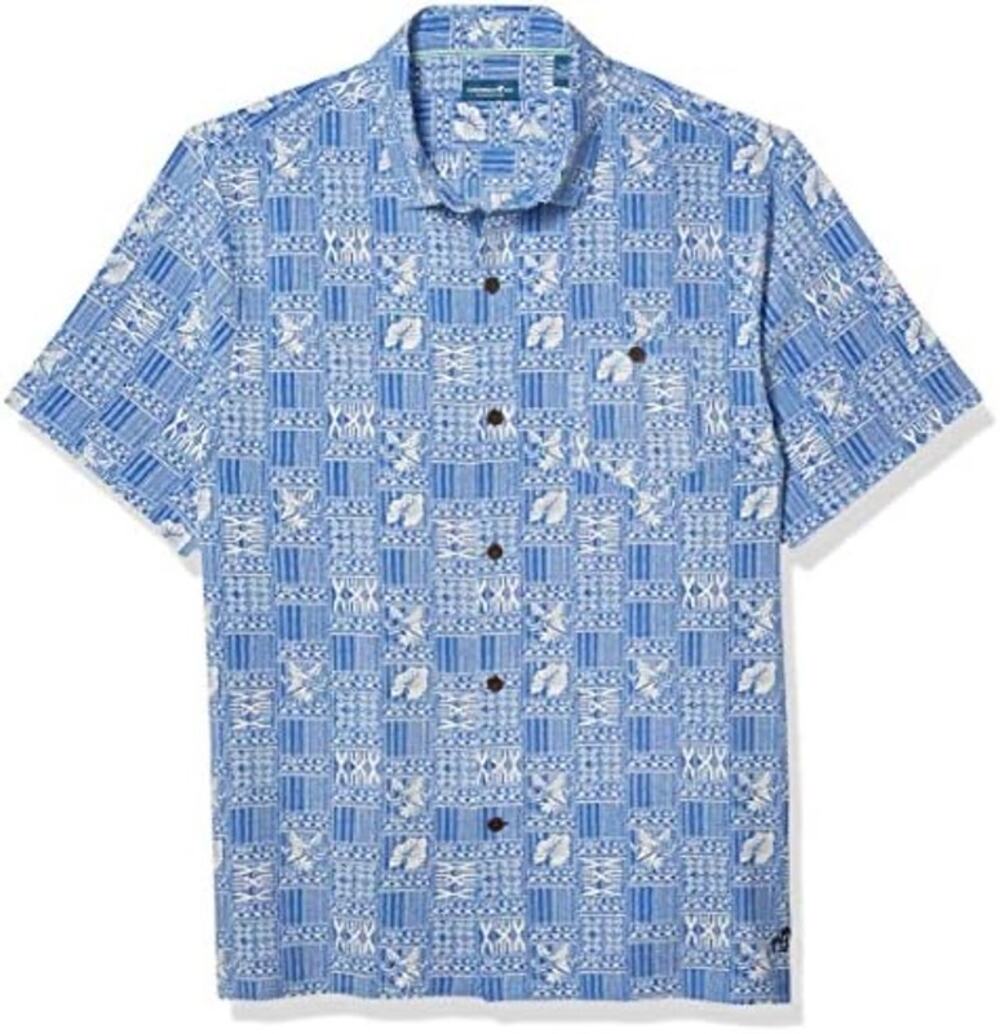 Caribbean Joe Men's Tiki Blue Short Sleeve Button-Up Stretch Vacation Top SZ XXL